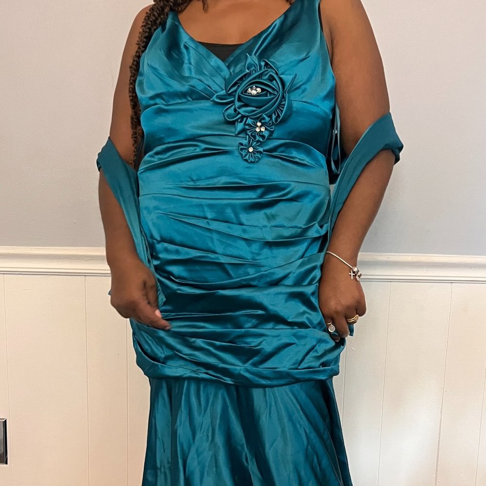 Satin Turquoise Ballroom Gown NWOT